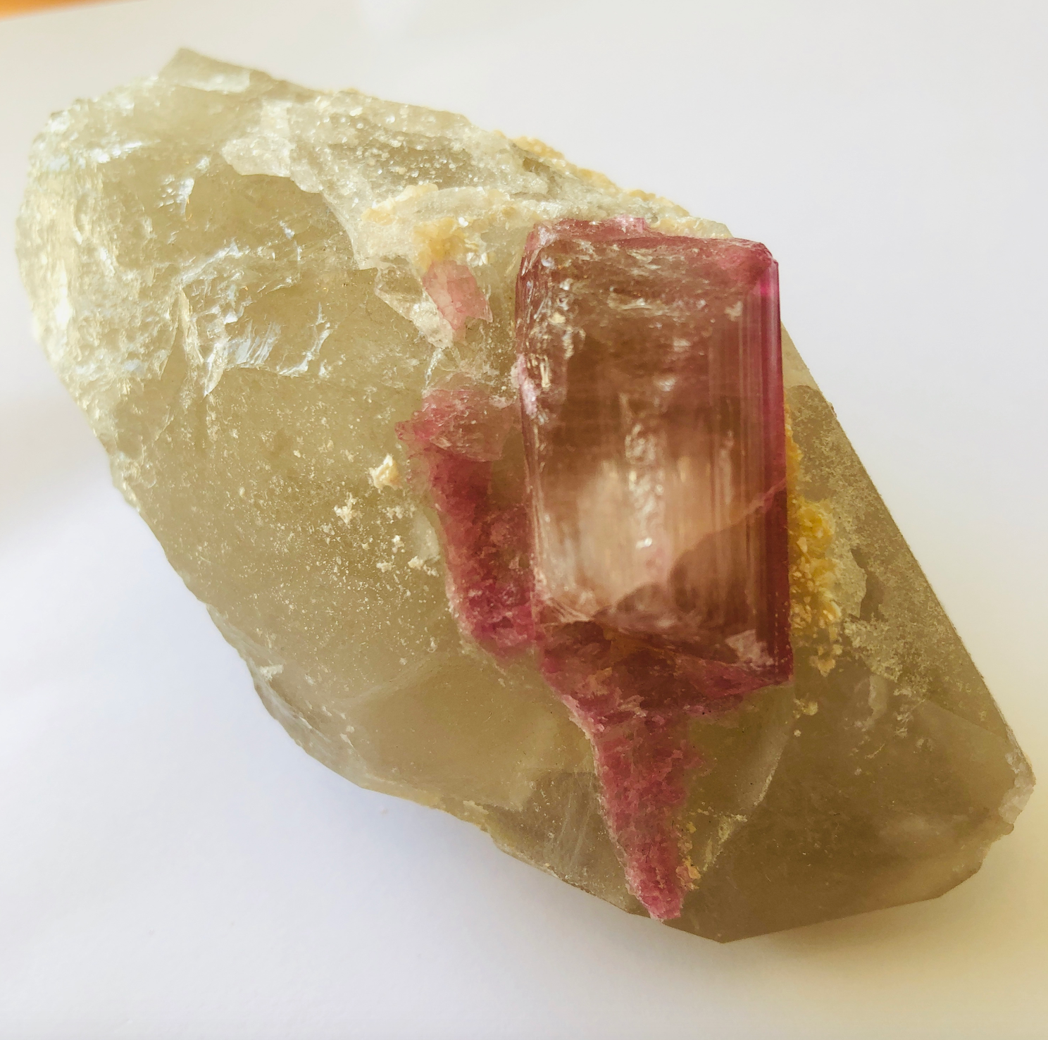 pink tourmaline in quartz point